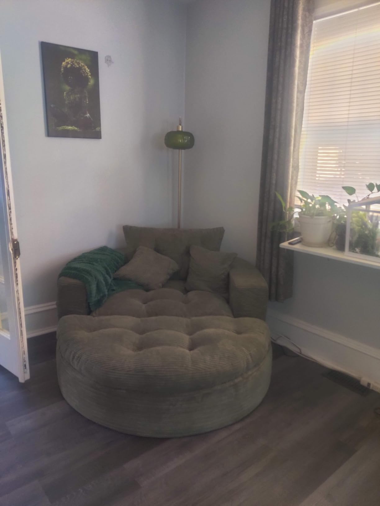 MAXYOYO Oversized Round Chaise Lounge Sofa, Boneless Chair with Ottoman, Beige Upholstered Reading Chair Has a Deep Seat and 3 Pillows, with No Assembly Required for Living Rooms or Bedrooms customer photo 2