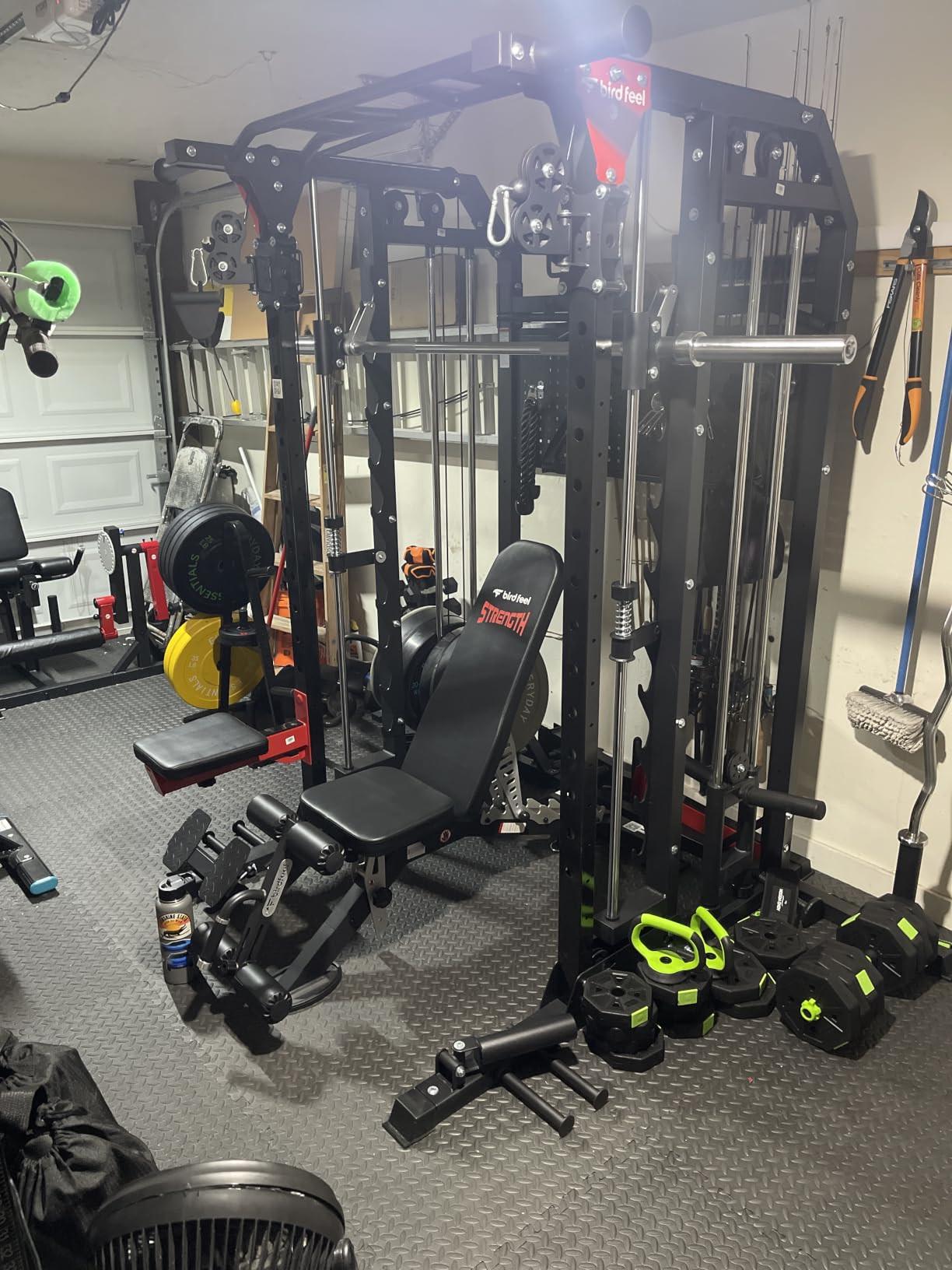 Multi-Function 2000LB Power Cage Smith Machine, Dual Pulley Cable Crossover | Home Gym Squat Rack Featuring LAT Pulldown, Power Rack with Olympic Bar & Strength Training Attachments, Pegboard customer photo 1