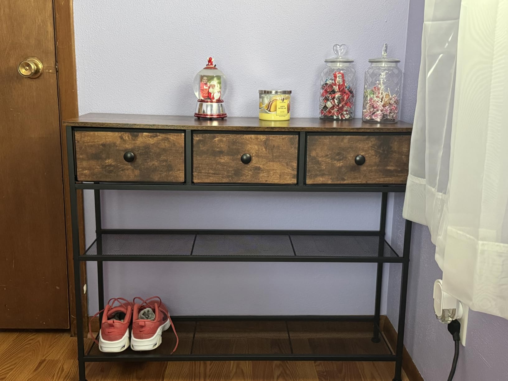 SONGMICS Console Table with 3 Fabric Drawers, Narrow Entryway Furniture | Narrow Console Table with Storage, 38.9 x 11.8 x 31 inch, Storage Shelves, Rustic Brown, BELLAH Collection ULGS098K101 customer photo 1