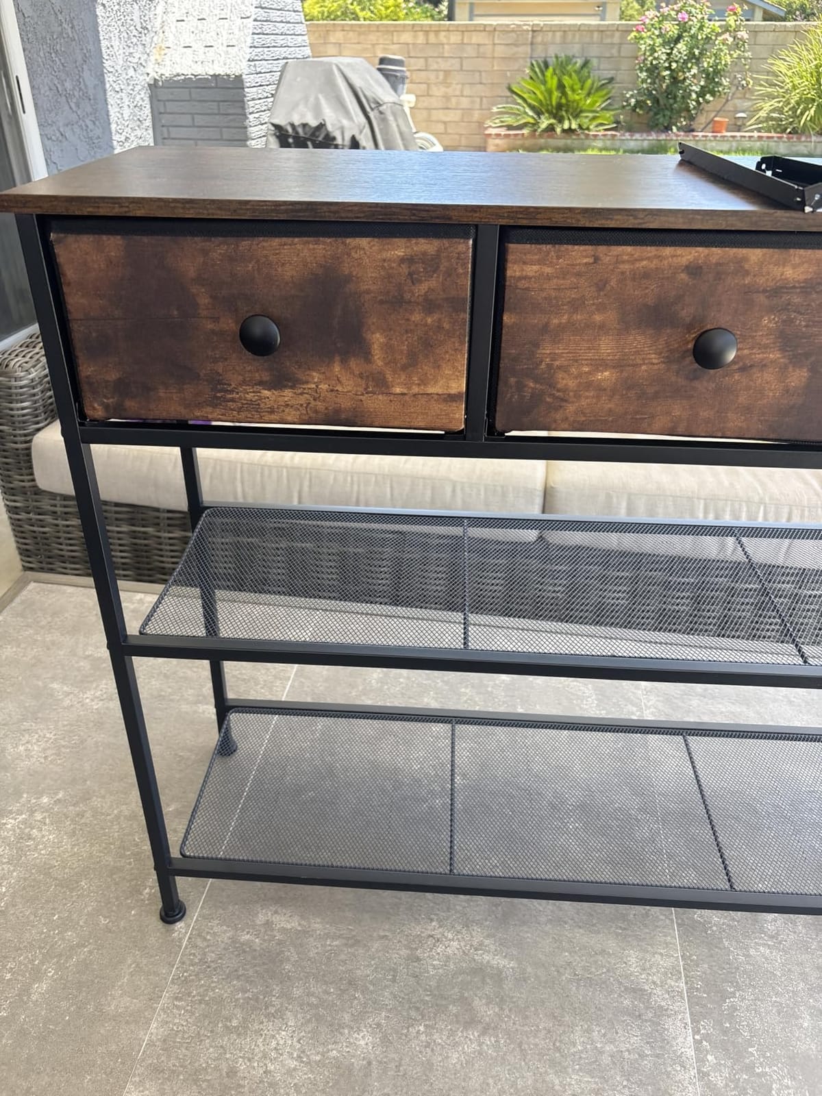 SONGMICS Console Table with 3 Fabric Drawers, Narrow Entryway Furniture | Narrow Console Table with Storage, 38.9 x 11.8 x 31 inch, Storage Shelves, Rustic Brown, BELLAH Collection ULGS098K101 customer photo 2
