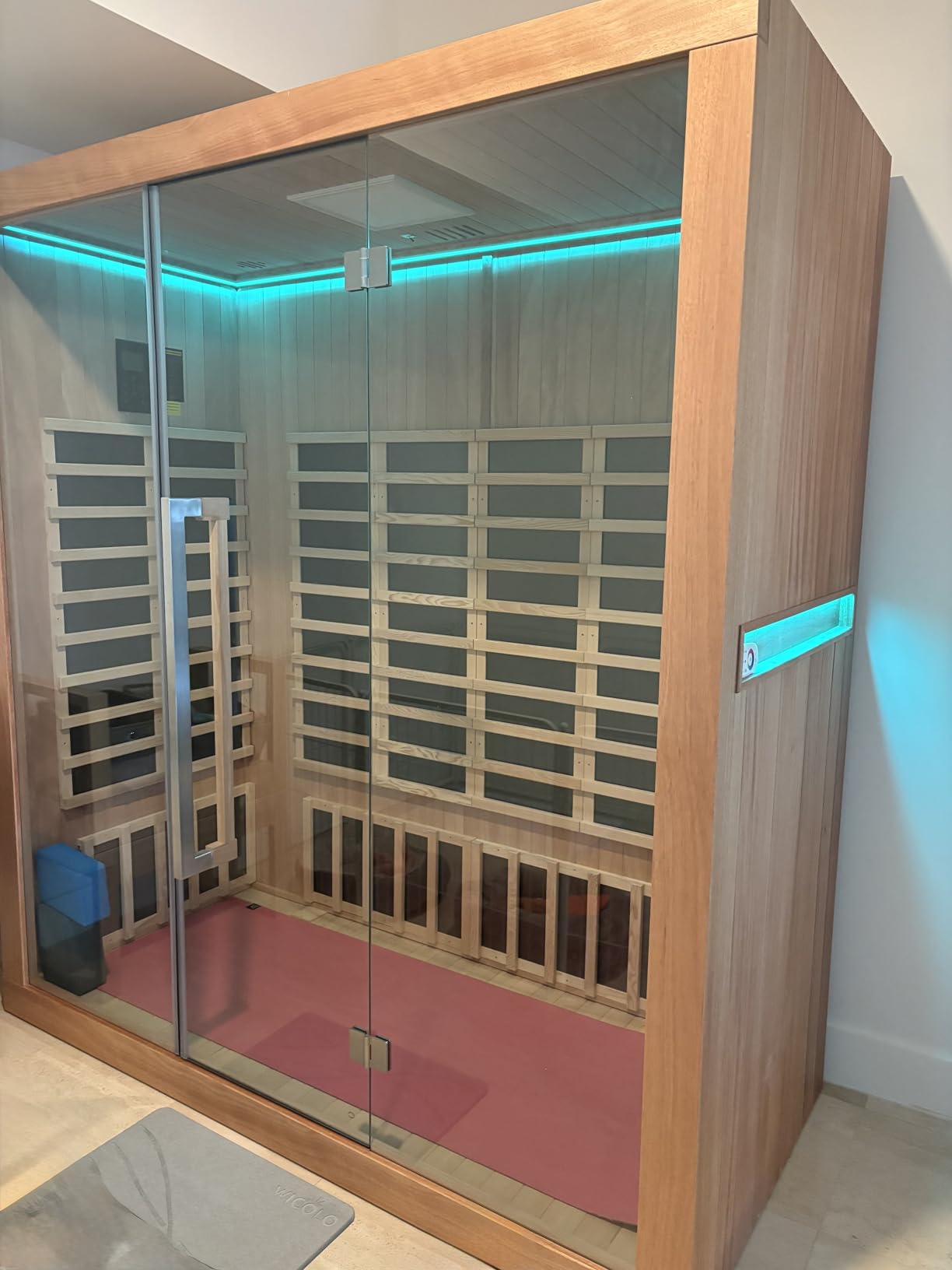4 Person Outdoor Vertical Barrel Sauna, Cedar Wood Traditional Sauna | 6KW Harvia electric heater, 5-color LED lighting, 4 accessory sets included, professional backyard and garden spa customer photo 2
