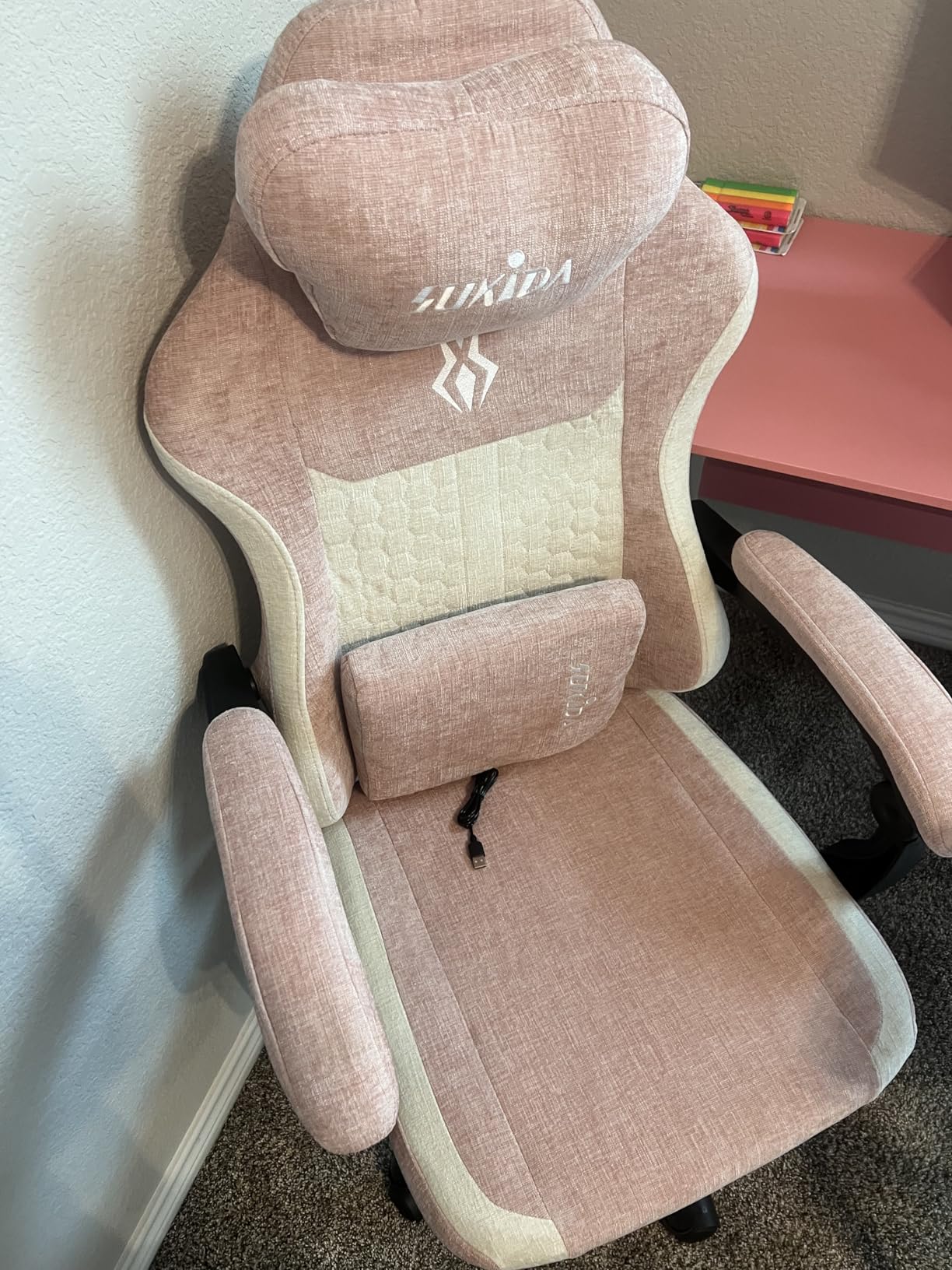 SUKIDA Fabric Video Gaming Chair, Ergonomic High-Back Computer Game Chairs with Large Massage Adjustable Lumbar Support, Headrest and Linked Armrests for Long Hours Sitting Task Chair, Green customer photo 2