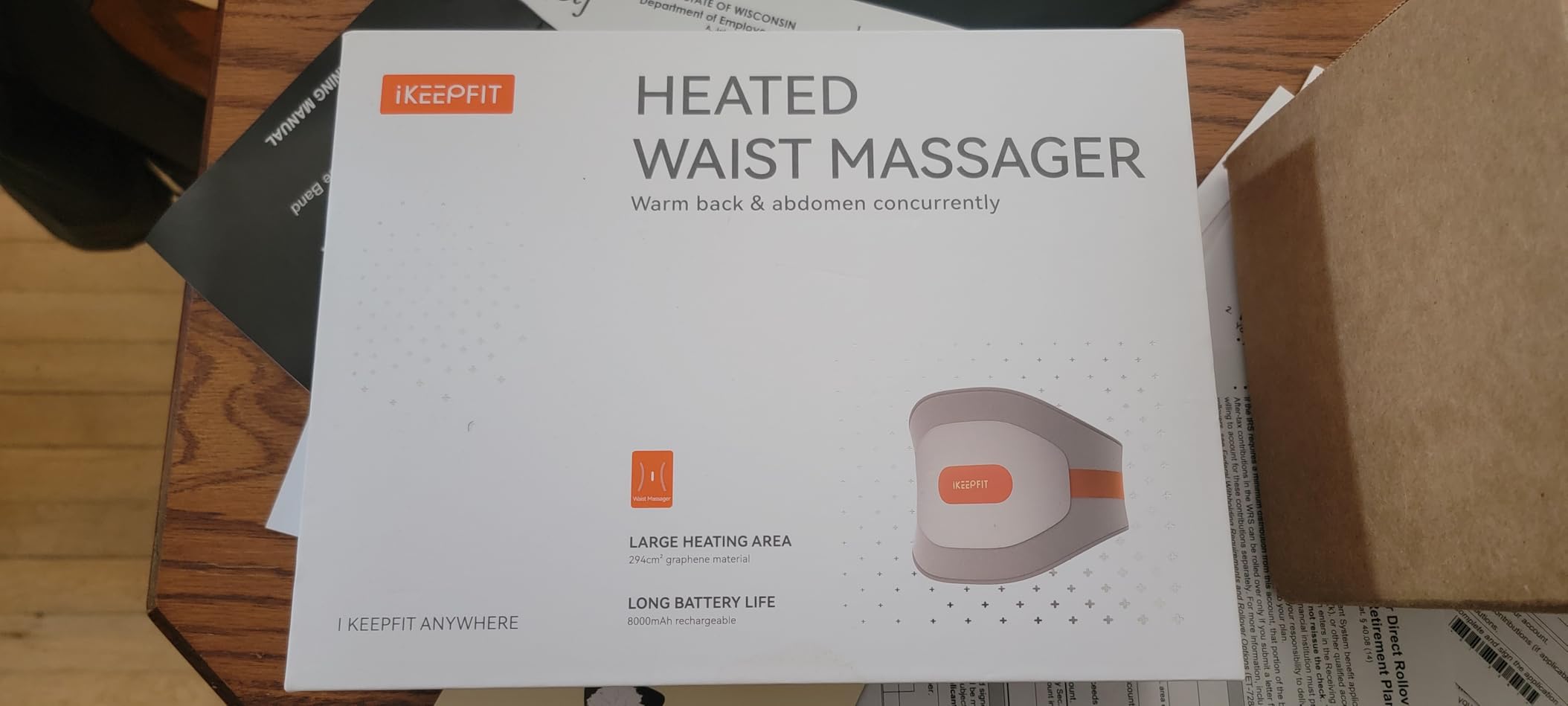 IKEEPFIT Portable Heating Pad for Back, FSA Eligible HSA, Cordless Heat Belt with Massager for Lower Back Pain Relief, Battery Powered 8000 mAh Rechargeable, MAXwarm 3.0, Gift for Women Men 90-310 lb customer photo 2