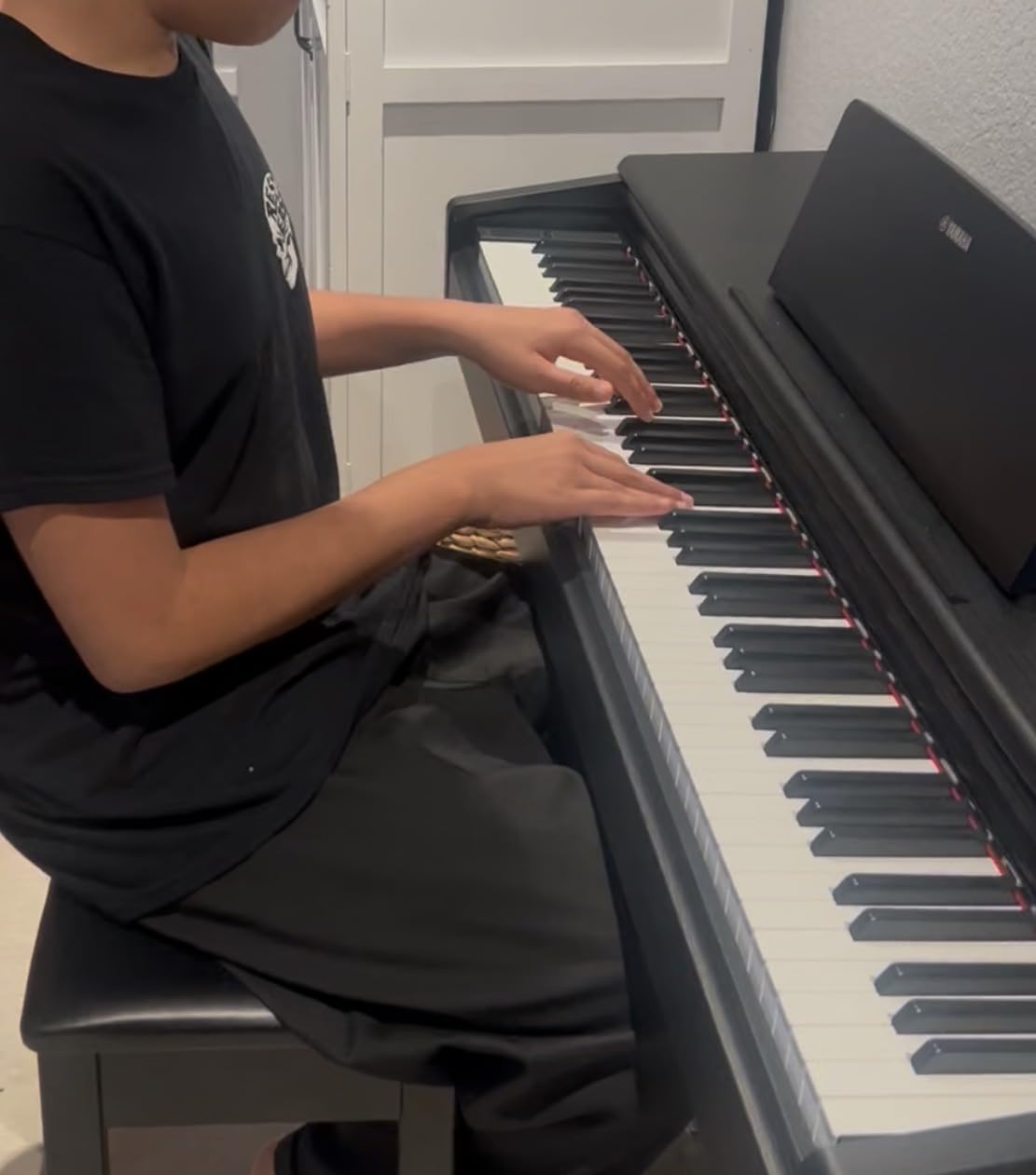 Yamaha YDP105 88-Key Weighted Action Upright Digital Piano for Beginner and Intermediate Players, Dynamic Response, Grand Piano Sound, 3-pedal Unit, Upright Design, Bench Included, White customer photo 1
