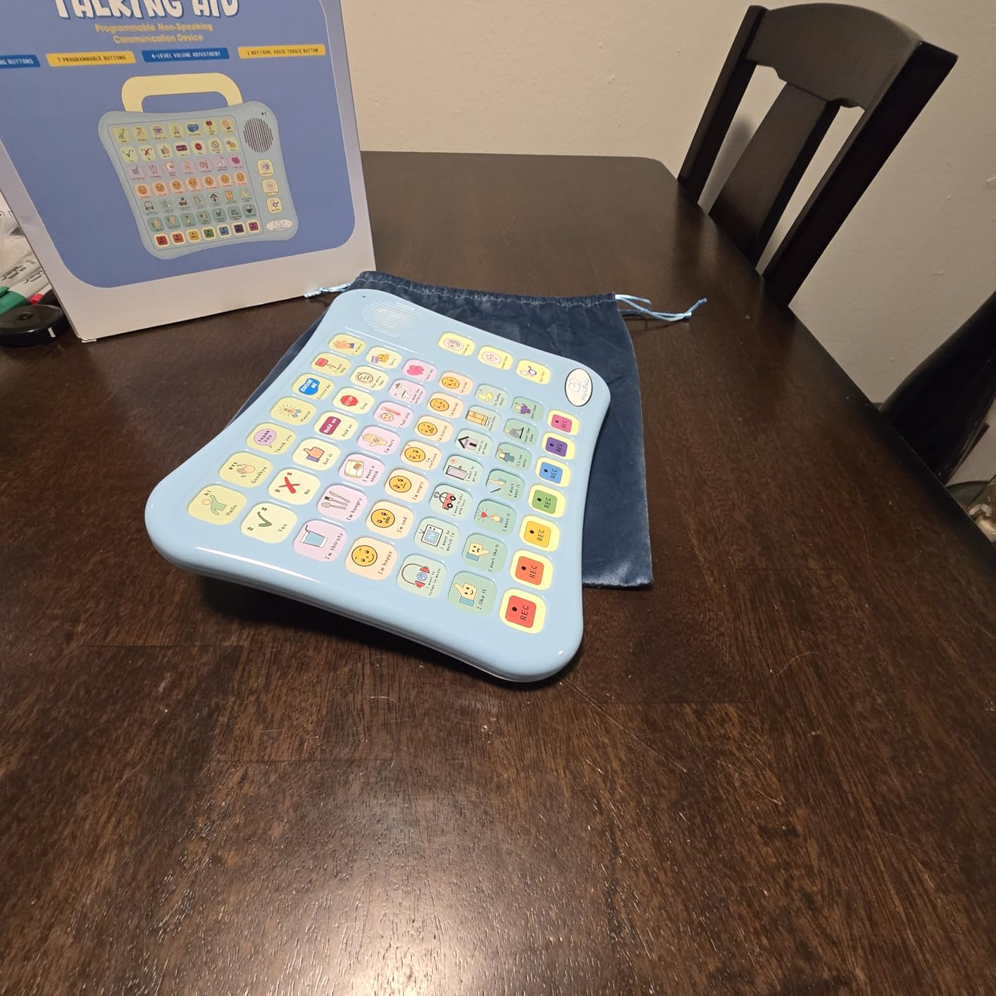 AAC Device for Autism Nonverbal Kids Communication Speech Tool | Sturdy handle for easy carry. 42 phrases, 7 recording buttons, boy/girl voices, foldable stand. For autism speech therapy customer photo 1