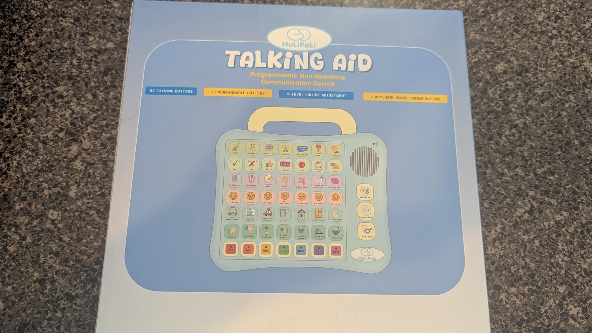 AAC Device for Autism Nonverbal Kids Communication Speech Tool | Sturdy handle for easy carry. 42 phrases, 7 recording buttons, boy/girl voices, foldable stand. For autism speech therapy customer photo 2