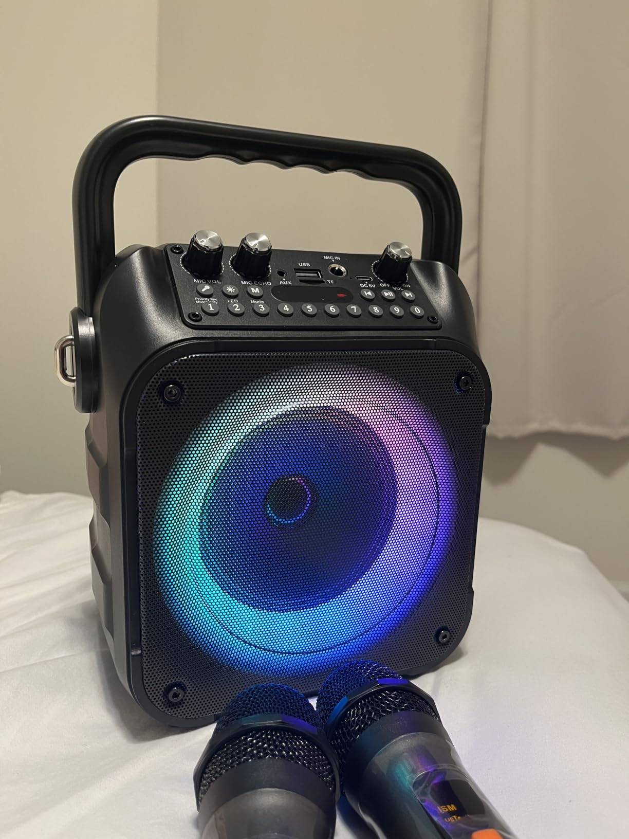 CYY Karaoke Machine with 4 Wireless Microphones for Adults and Kids | Bluetooth Speaker, 5 Light Modes, PA System, TWS Stereo Pairing, USB/TF/REC/FM/AUX, 6-8H Playtime for Home Party and Outdoor customer photo 2