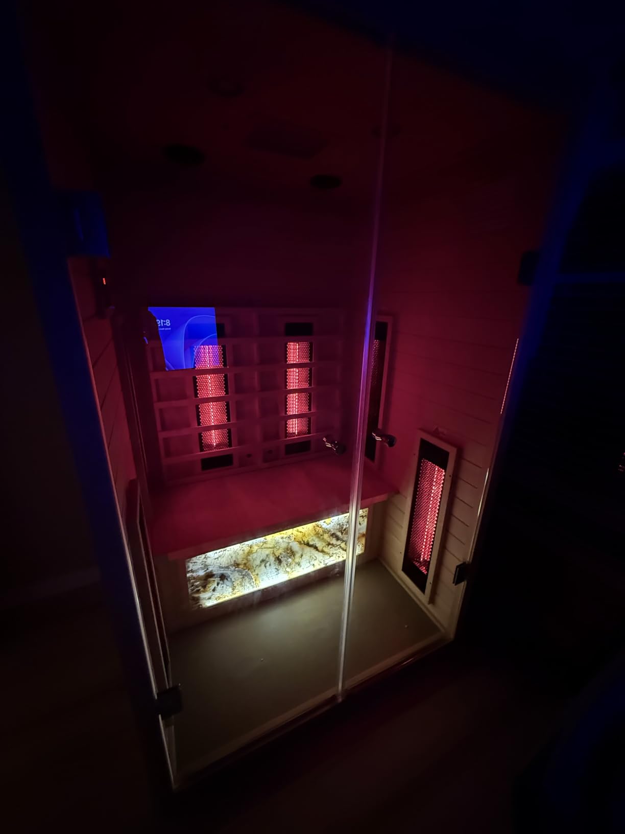 Ceramic Infrared Saunas 2 Person, Infrared Sauna with Red Light Therapy, Far & Near Infrared Sauna Indoor, Low EMF Infrared Sauna for Home, Deluxe Glass Home Sauna with Granite Backdrop customer photo 1