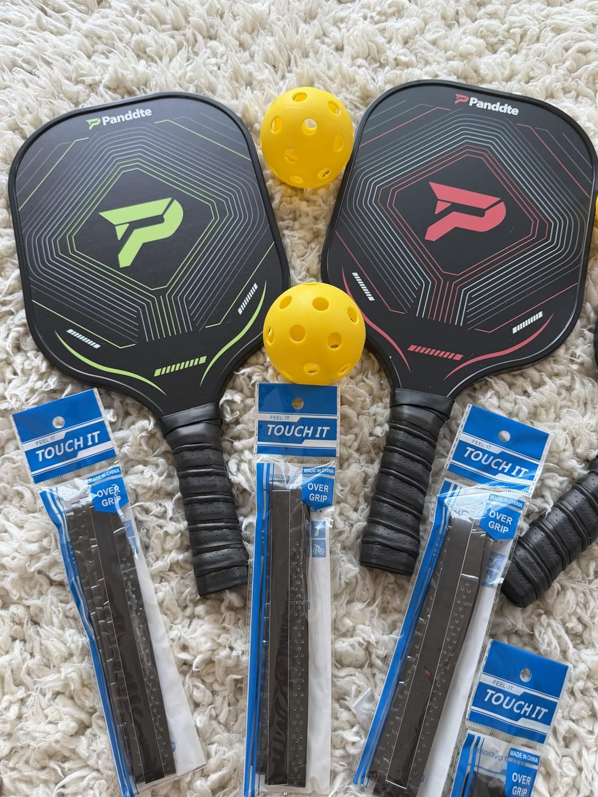 Pickleball Paddles, Lightweight Carbon Fiber Paddles Set of 4 | Family starter kit, indoor & outdoor pickleballs, carrying bag, extra overgrips, ready to play, beginners & intermediate customer photo 2