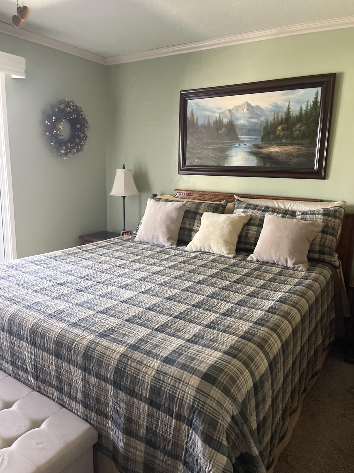 Woolrich Winter Hills Reversible Quilt Set - Cottage Styling Reversed to Solid Color, All Season Lightweight Coverlet, Cozy Bedding Layer, Matching Shams, Oversized Full/Queen, Plaid Blue 3 Piece customer photo 2