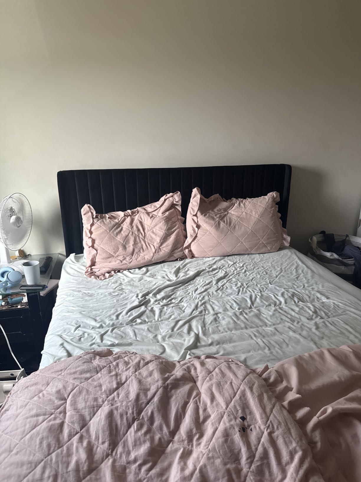 SHA CERLIN King Size Velvet Bed Frame, Tufted Wingback Headboard, Cream, 47'' Modern Vertical Channel Headboard, Upholstered Platform Bed, Wood Slats, No Box Spring Needed, Easy Assembly, Noise Free customer photo 1
