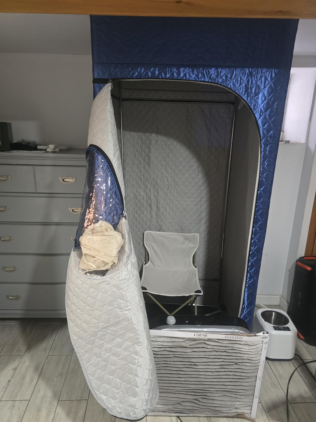 Portable Sauna for Home with 3L 1200W Fast-Heating Steamer, Full Body Sauna Tent for Relaxation, Detox, Self-Care, Large Folding Chair, 9 Heat Levels, 99-Min Timer, Remote Control, 32' x32' x 71', Blue customer photo 2
