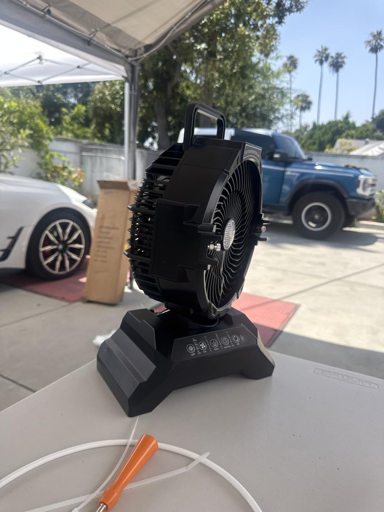 Portable Misting Fan for Outside, 70Hrs Camping Mister Fan, 15L Cooling Fan with Remote, Ice Fan with 4 Spray Speeds, 4 Misting Modes, 3 Light Modes for Garden/Camping/Party/Fishing customer photo 2
