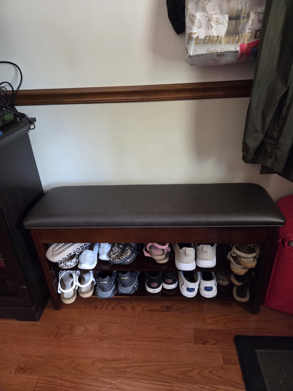 LBT Shoe Bench with Storage, Solid Rubberwood Shoe Rack Bench for Entryway | Adjustable 6.3