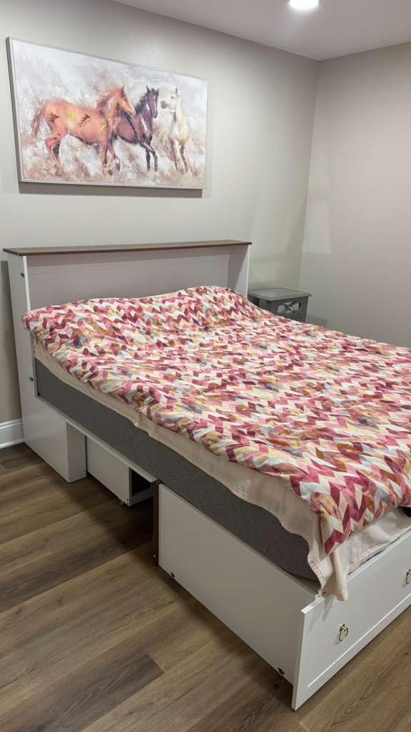 Yoobure Queen Size Murphy Bed with Charging Station & Storage Drawer Walnut | Rattan Queen Bed Frame, Wood Cabinet Bed, Farmhouse Hideaway Bed with Foldable Platform for Guest Bedroom Living Room Office customer photo 2