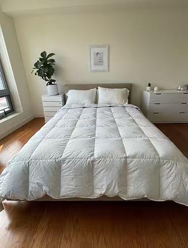 Premium Feathers Down Comforter Queen Size All Season White Duvet Insert | 100% Cotton Cover, Medium Warmth, with Corner Tabs, 90x90 Inches, 750+ Fill Power customer photo 1