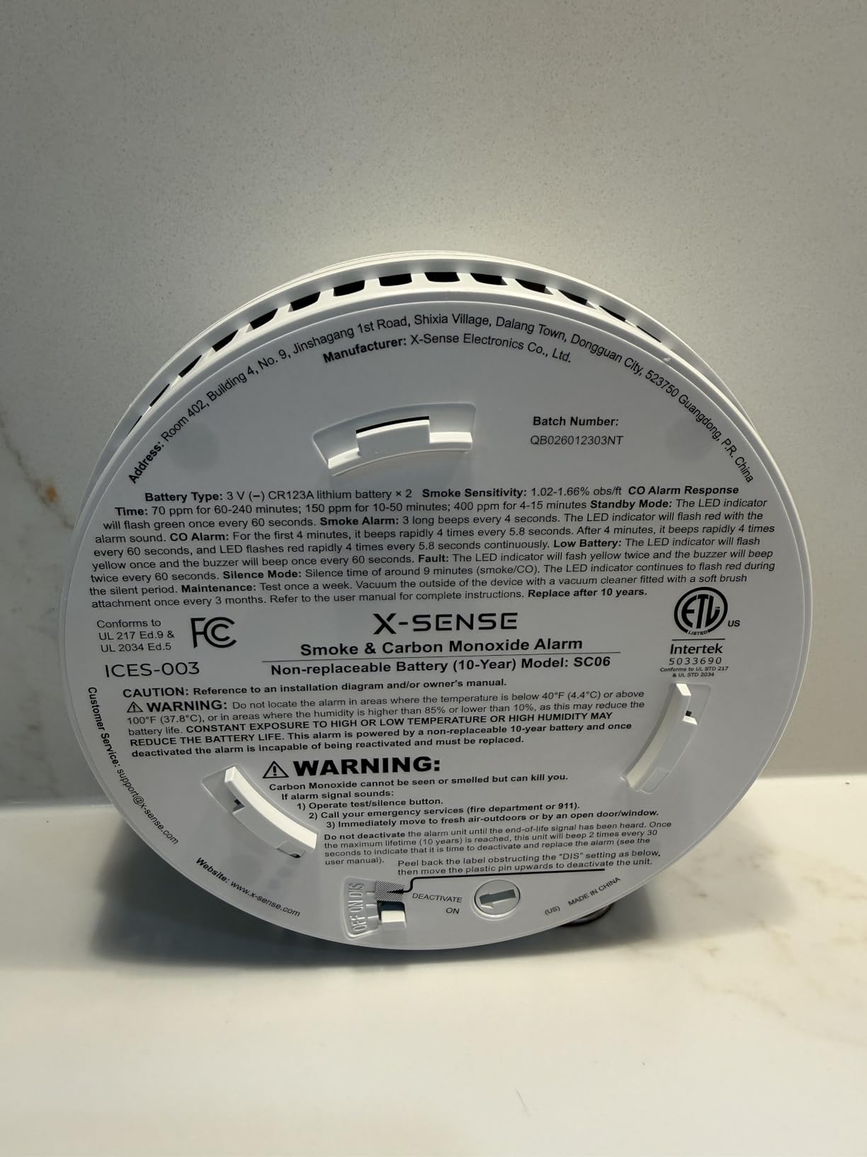 X-Sense Smoke & Carbon Monoxide Alarm, SC06, 1-Pack | 10-Year Sealed Battery (Not Hardwired), 2-in-1 smoke & CO detection, Easy Installation, UL 217 & UL 2034 Certified customer photo 1