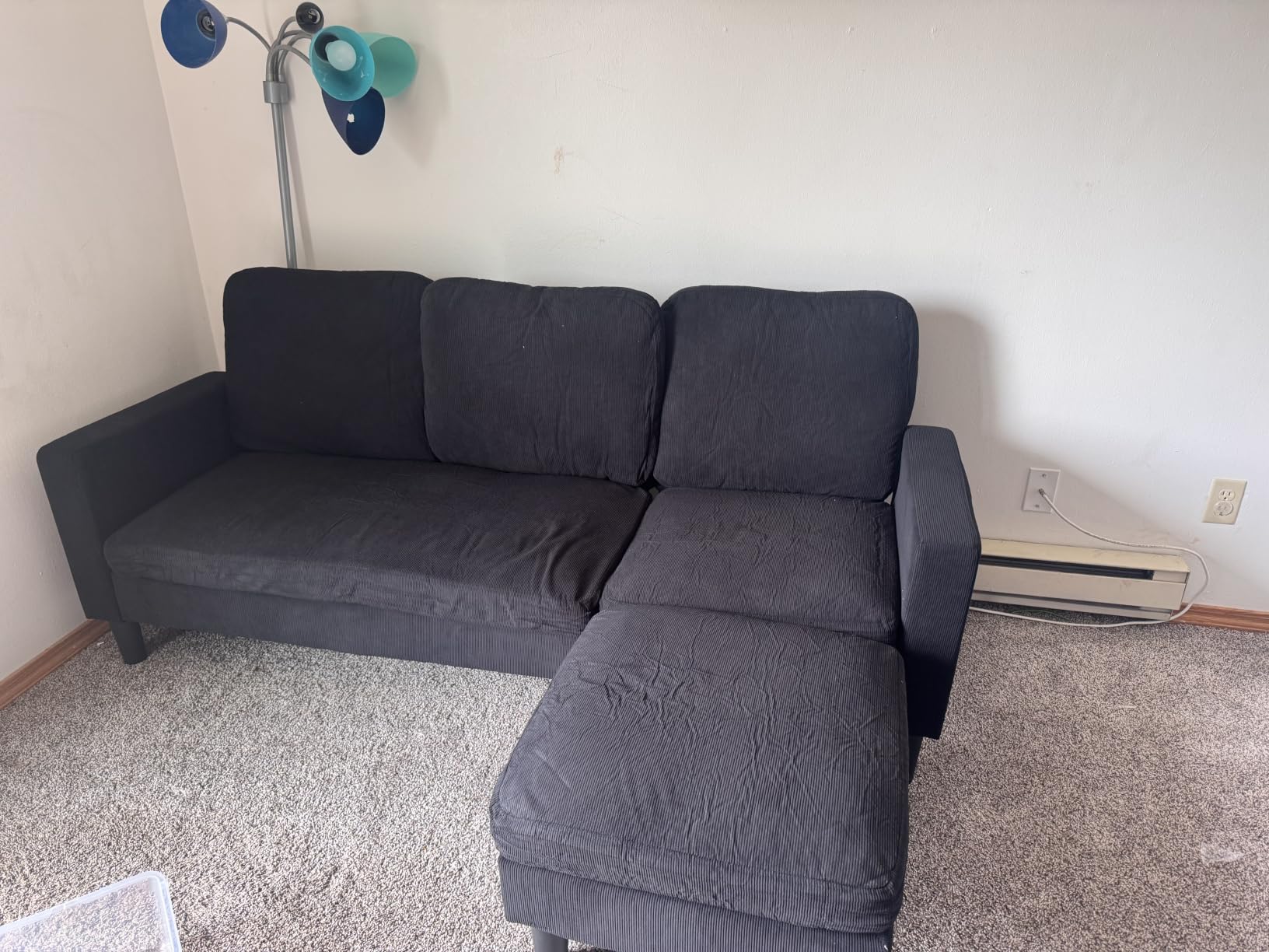 Shintenchi Modern Upholstered Sectional Sofa, L-Shaped Couch with Storage Ottoman and Reversible Chaise for Living Room, Carbon Black Corduroy Fabric customer photo 2