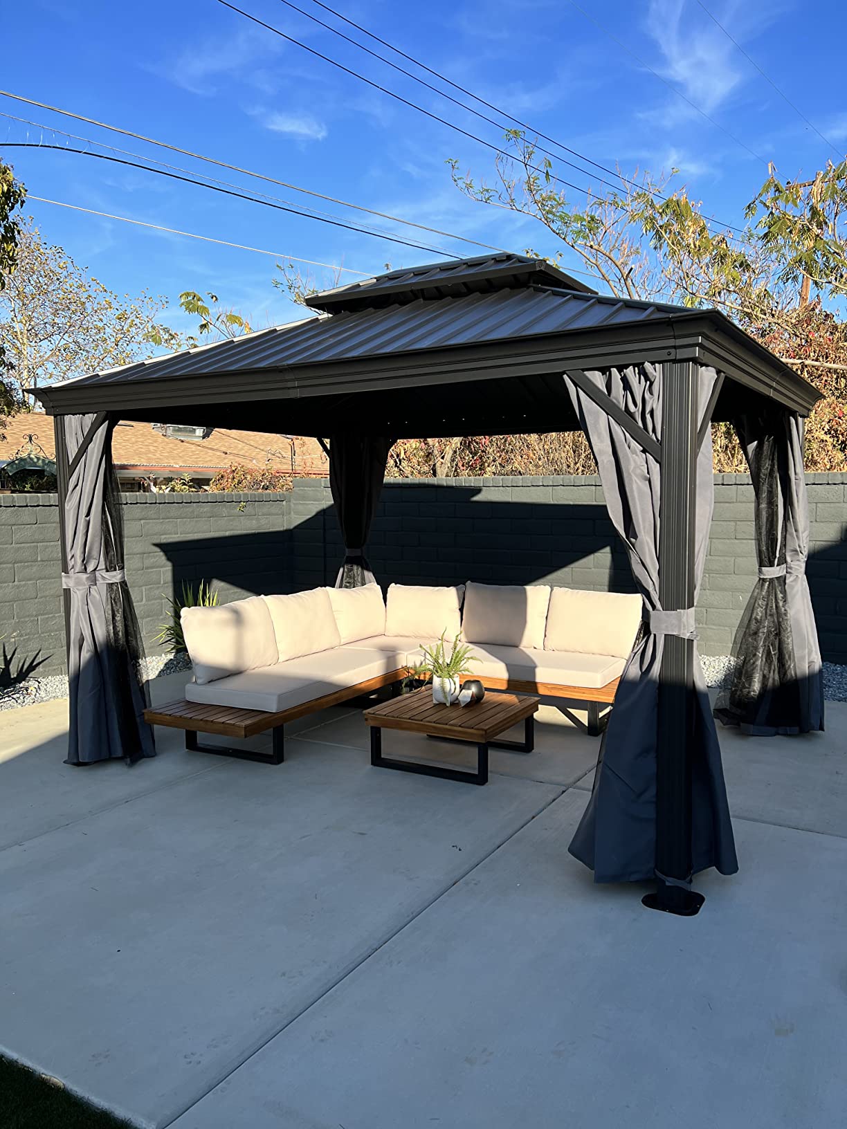 HAPPATIO 10'x12' Outdoor Hardtop Gazebo, Aluminum Gazebo with Double Galvanized Steel Roof, Curtains and Netting for Patio, Backyard, Deck, Lawn, Easy Assembly (Grey) customer photo 1