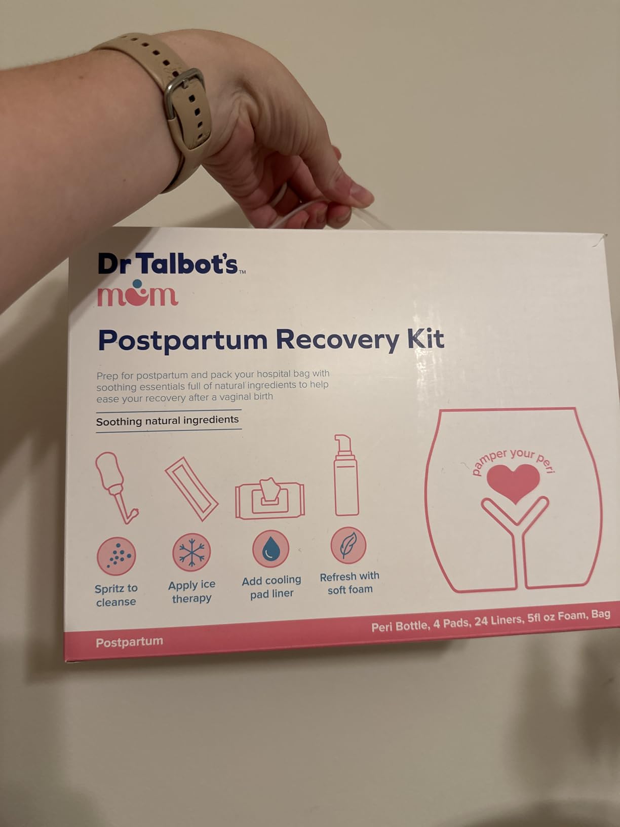Dr. Talbot's Mom Postpartum Recovery Kit, Hospital Bag Essentials, Includes Peri Bottle, Perineal Soothing Foam, 4 Postpartum Ice Pads & 24 Perineal Pad Liners customer photo 1