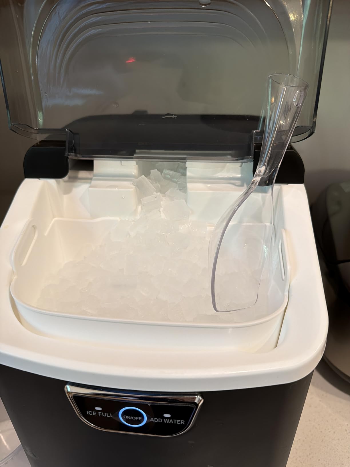 COSTWAY Nugget Ice Maker Countertop with Handle, 33Lbs/24H Chewable Ice | Ready in 6 Mins, Auto-Cleaning, Audible Ice Full Alarm, Portable Sonic Ice Machine for Home Kitchen Office, Black customer photo 2