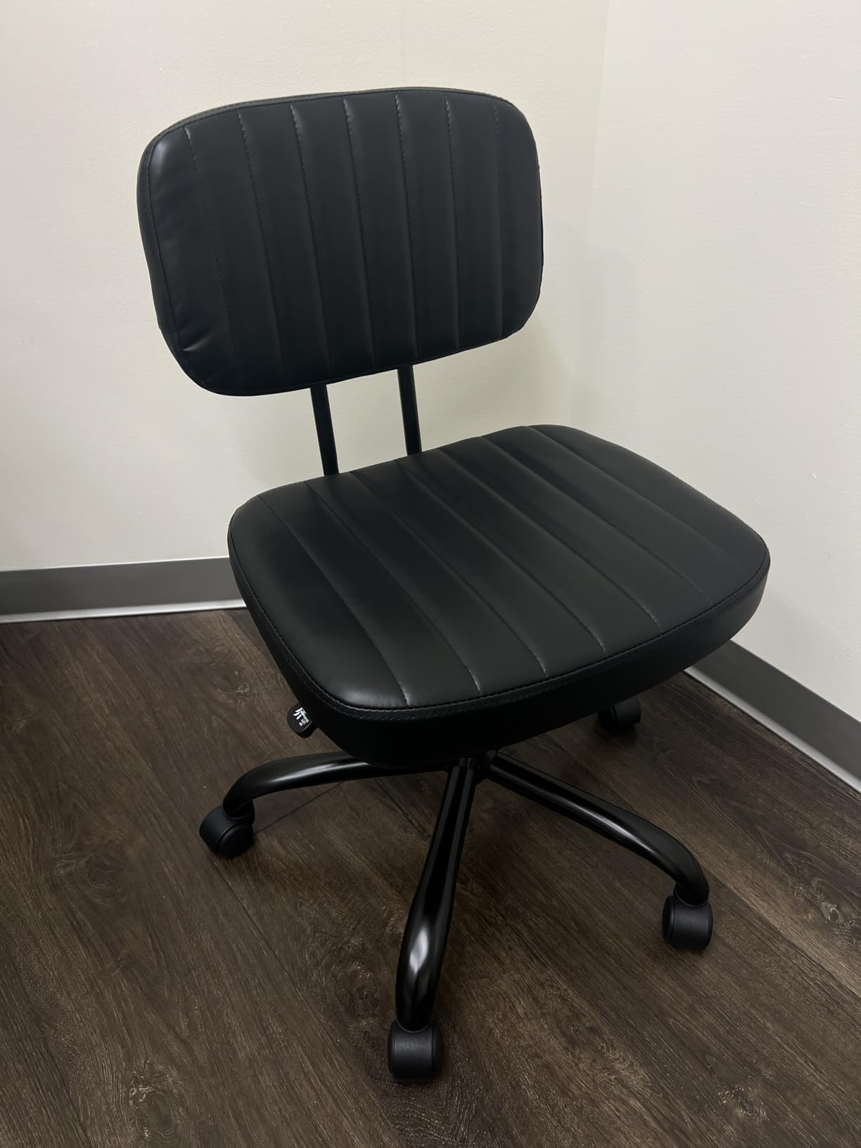 DUMOS Armless Office Chair, Small Home Desk Chair, Lumbar Support, PU Leather, Blue customer photo 1