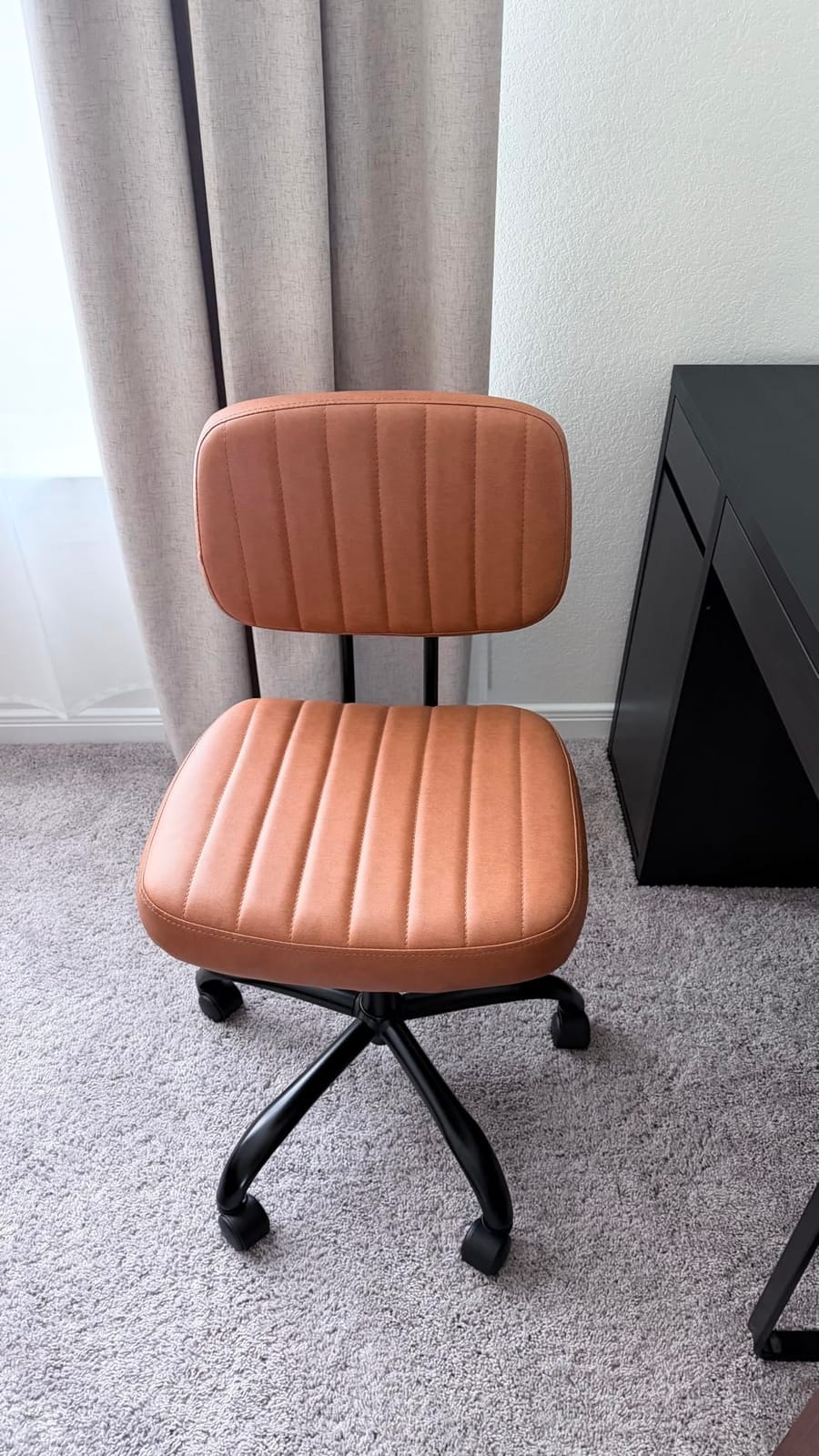 DUMOS Armless Office Chair, Small Home Desk Chair, Lumbar Support, PU Leather, Blue customer photo 2