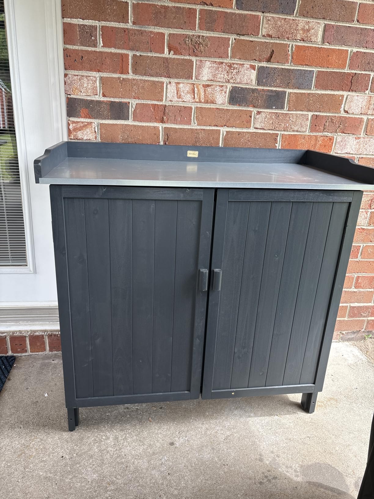 HABAU Outdoor Potting Bench with Storage Cabinet & Metal Tabletop, Wooden Garden Workstation for Patio, Weatherproof customer photo 1