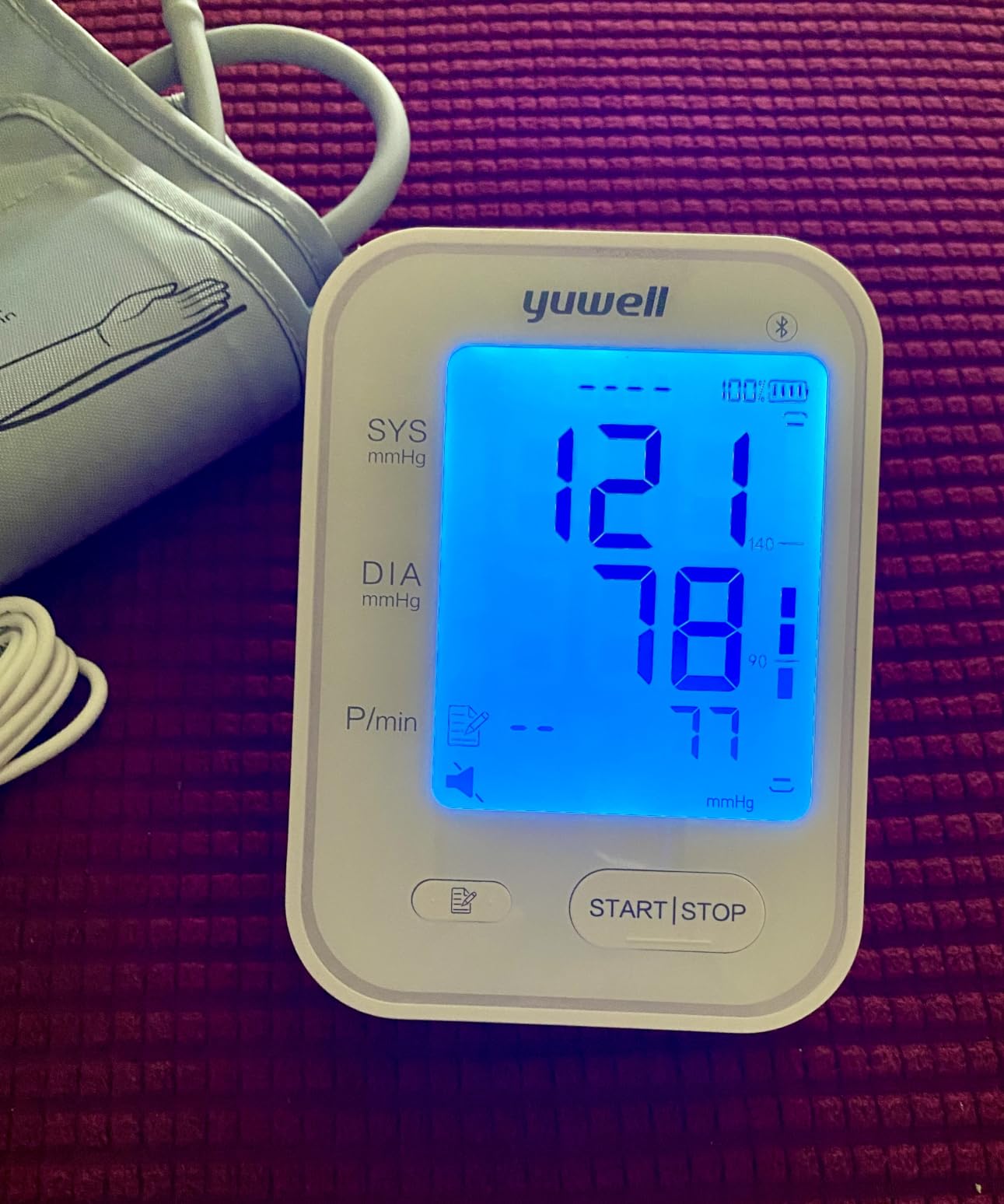 yuwell Bluetooth Blood Pressure Monitor, Extra Large Cuff for Home Use | Accurate, rechargeable battery, 3-Color Backlit Display, voice-guided, and free app for iOS & Android customer photo 1