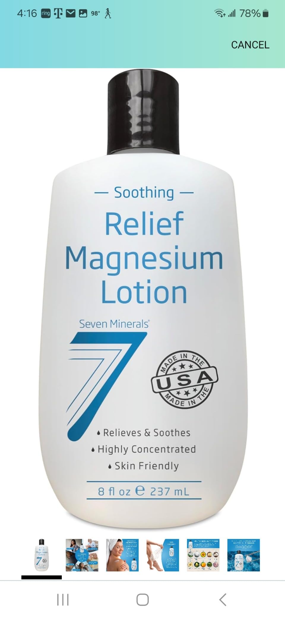 Seven Minerals Deep Relief Magnesium Night Lotion - Lavender + Arnica Cream for Deep Sleep & Muscle Relief - Calms Legs, Soothes Sore Back, Neck & Shoulders - USP Grade, Made in USA, 6 Fl Oz customer photo 1