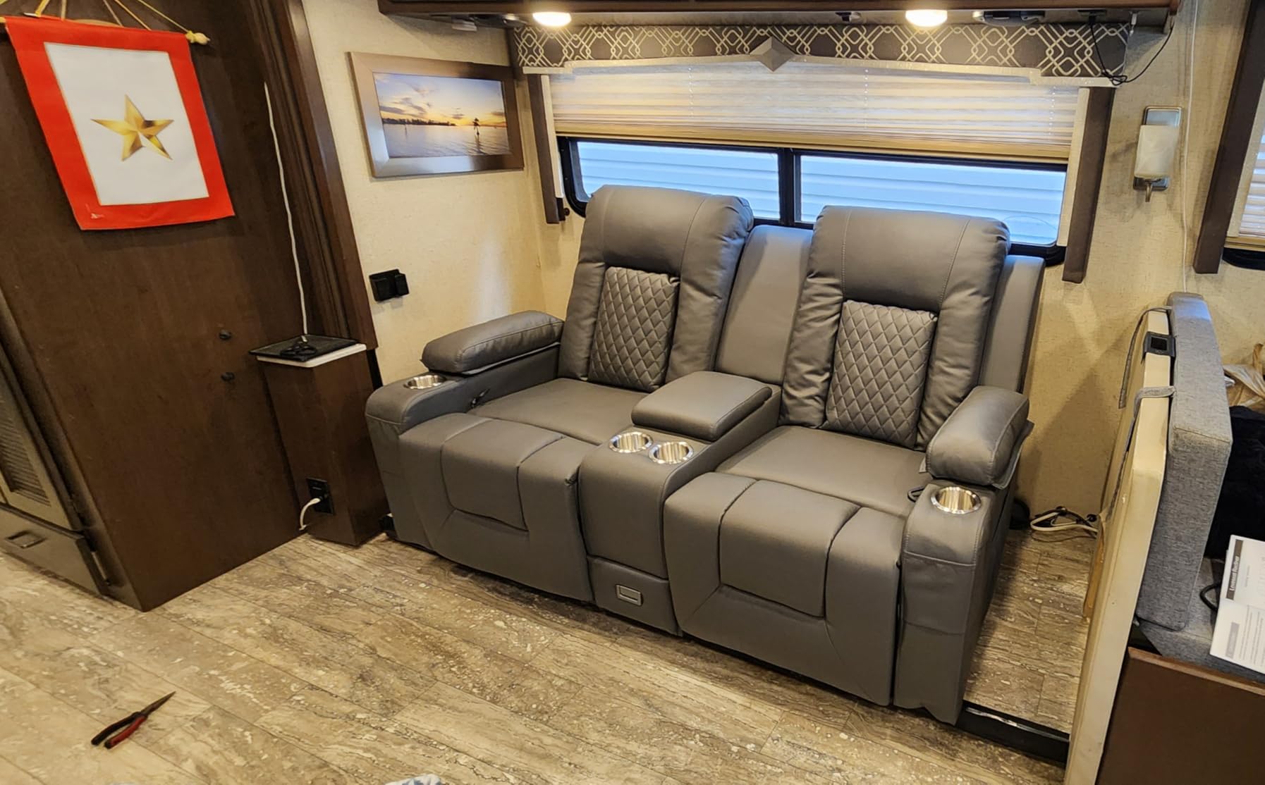 Recliner Sofa Set, 3 Seat Recliner Couch and Recliner Chair with Heat & Massage, Home Theater Seating with Console & Drawer, Wall Hugger Reclining Couch with USB Ports & Phone Holders customer photo 2