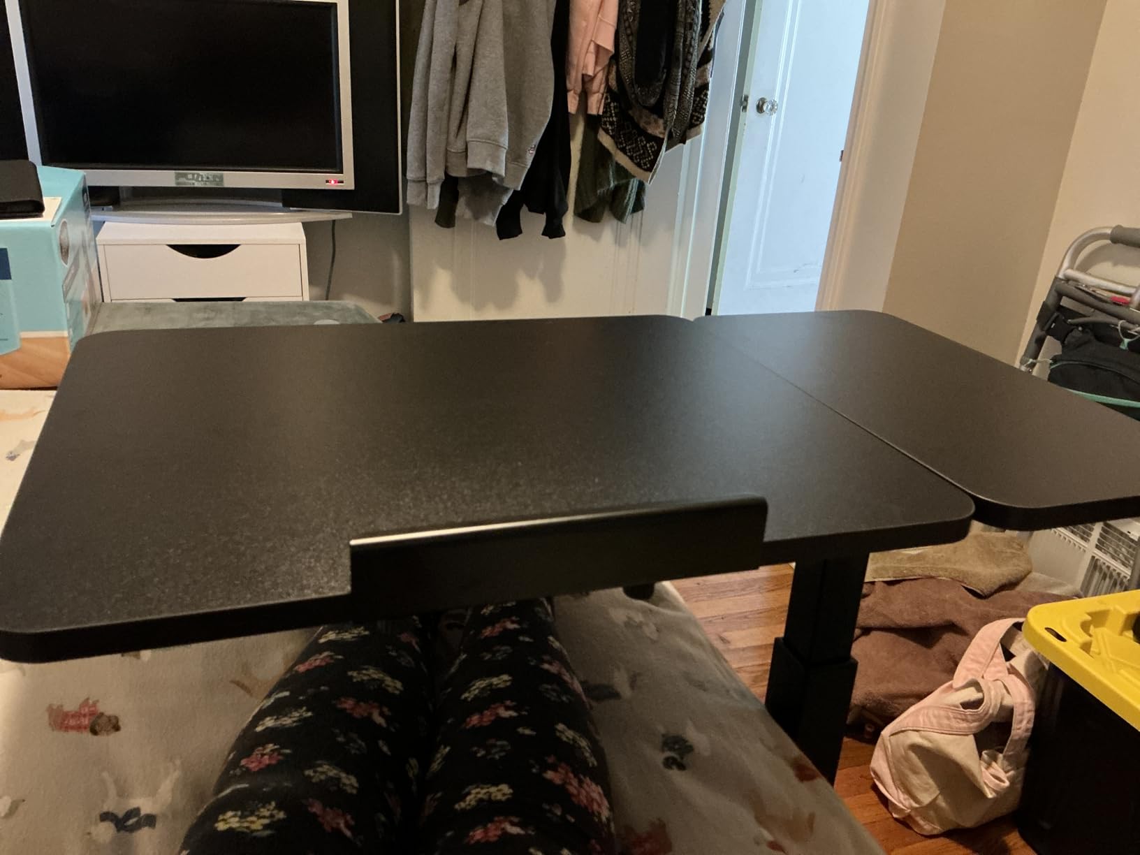 DUMOS Adjustable Bedside Overbed Table with Wheels, White | Laptop Standing Desk with Tilting Top Height, Mobile Rolling Computer Cart for Hospital Home Bedroom Use customer photo 2