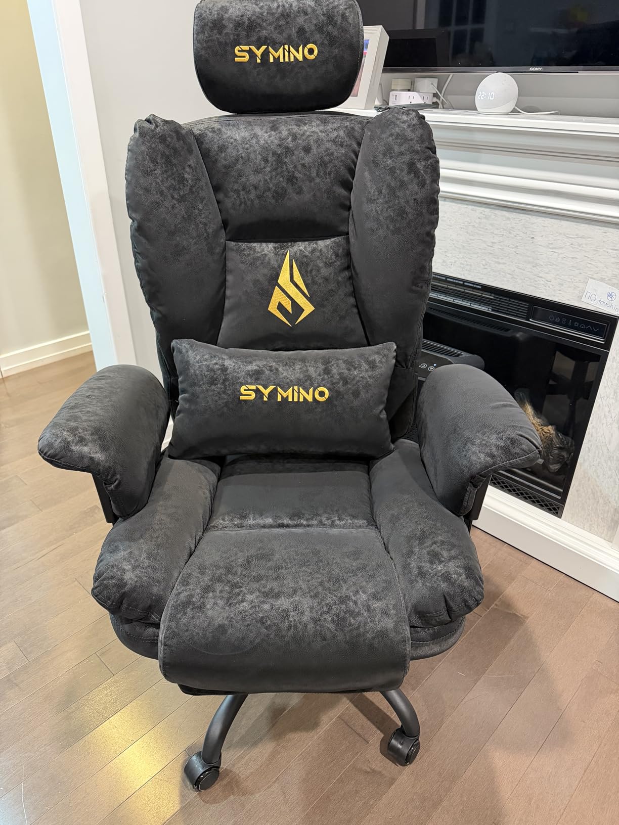 Symino Gaming Chair with Foot Rest, Unique Up/Down Armrests, Twill Fabric Ergonomic High Back Chair, 150° Recline Solid Color Computer Desk Chair, Light Coffee customer photo 2