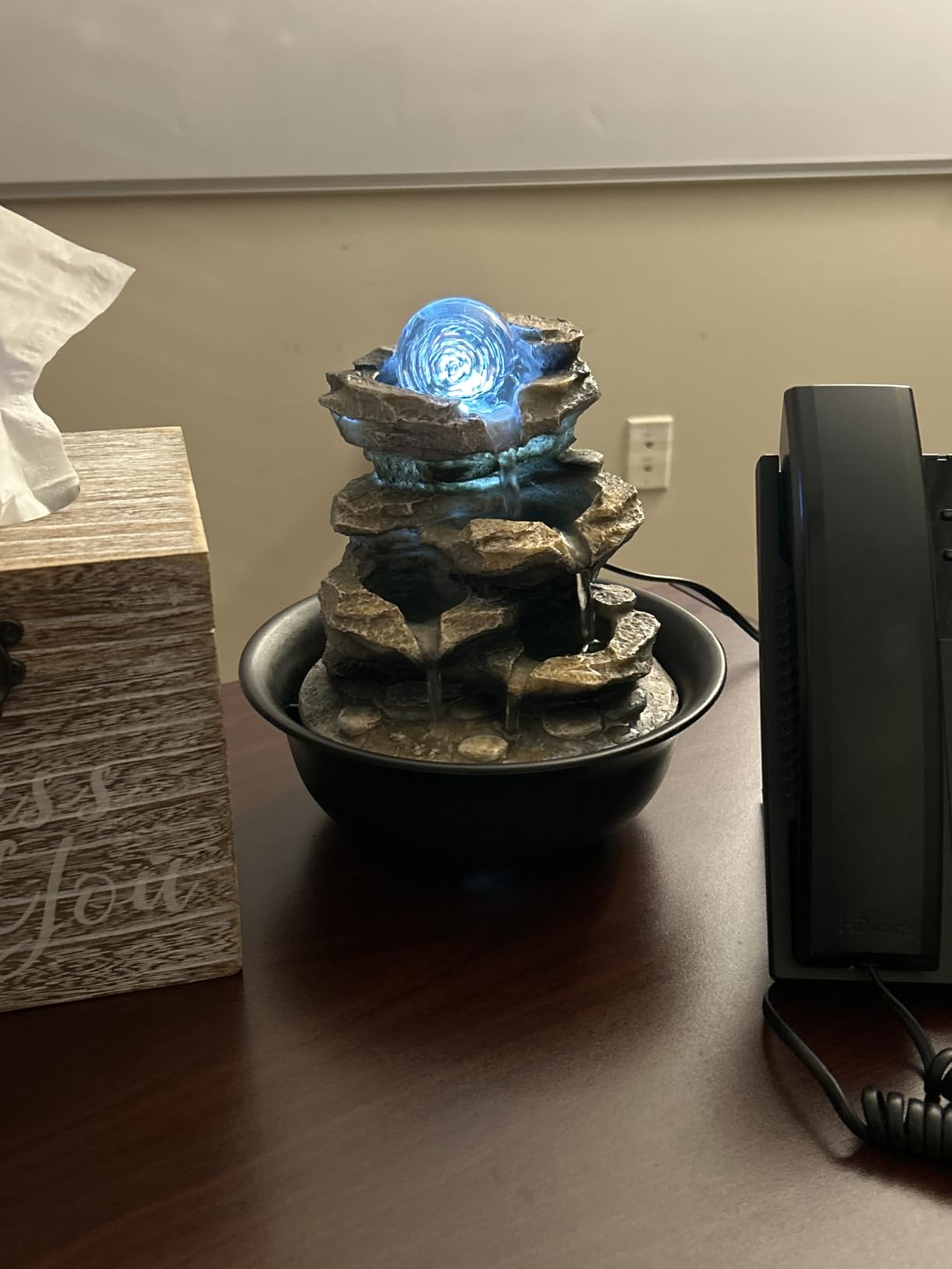 8.3 Inch Indoor Zen Tabletop Water Fountain, Rock Cascading Waterfall with Spinning Crystal Ball & LED Light for Home Office Decor customer photo 2