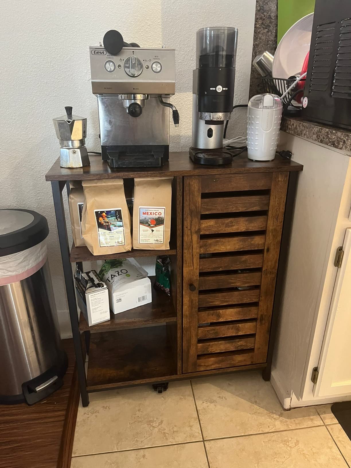 VASAGLE Buffet Cabinet, Sideboard, 3 Doors, 42.1 x 15.8 x 31.8 Inches | Farmhouse Coffee Bar Cabinet with 2 Drawers, Adjustable Shelves, Rustic White and Honey Brown, SIREN Collection ULSC531WJ01S customer photo 2