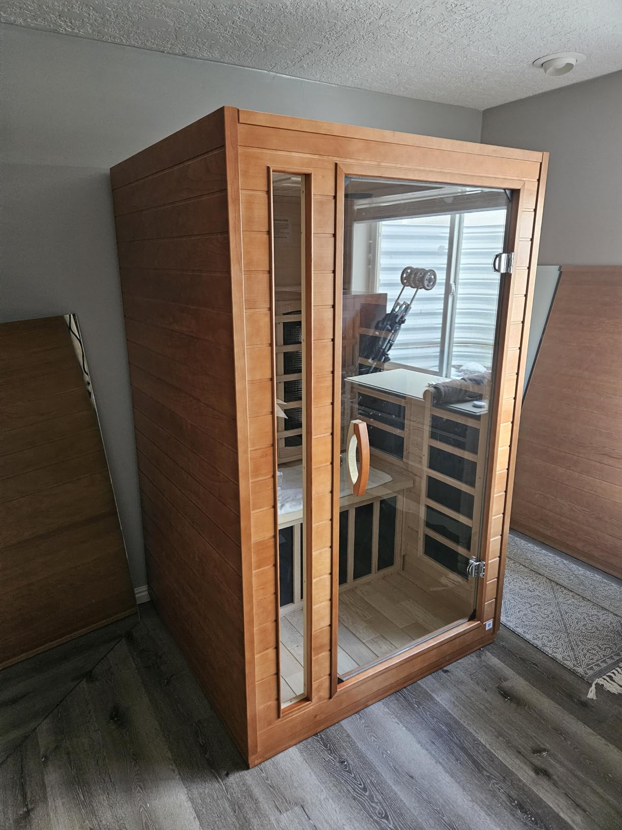 Santorini Full Spectrum Infrared Sauna w/Red Light Therapy | 1-2-Person Spacious Indoor Dry Heat Sauna, Chromotherapy, Bluetooth, Canadian Hemlock customer photo 1