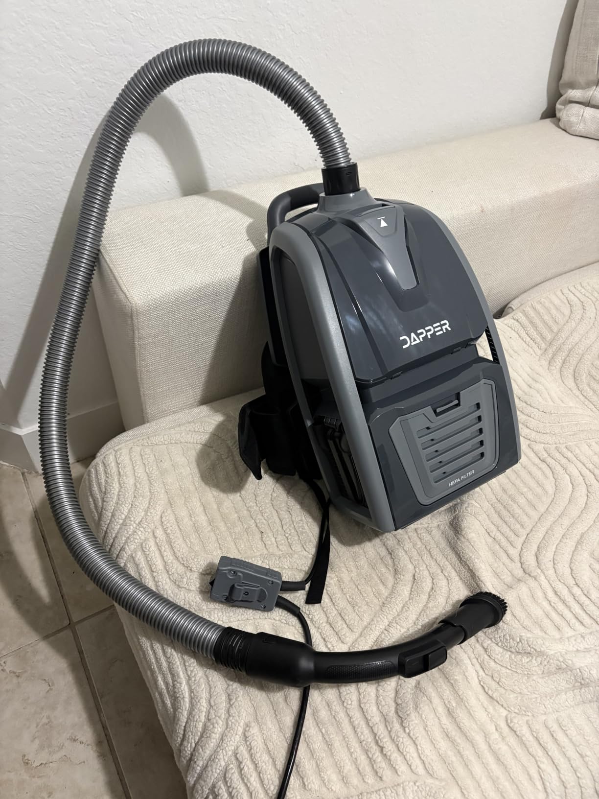 Dapper Commercial Backpack Vacuum Cleaner Lightweight 11 lb 6 Qt Backpack Vacuum with HEPA Filter 2 in 1 Vacuum and Blower 50 Ft Cord 1200W for Hard Floors Carpet Stairs and Tight Spaces customer photo 1
