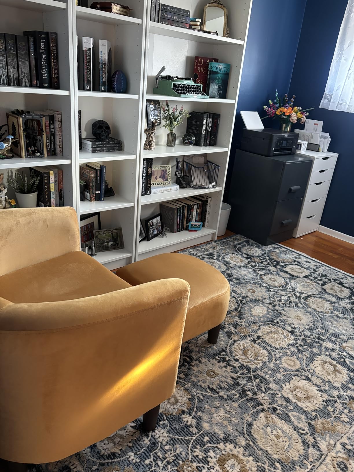 LINSY Accent Chair with Ottoman, Modern Armchair Comfy Barrel Reading Chair with Footrest, Velvet, Olive Green customer photo 1