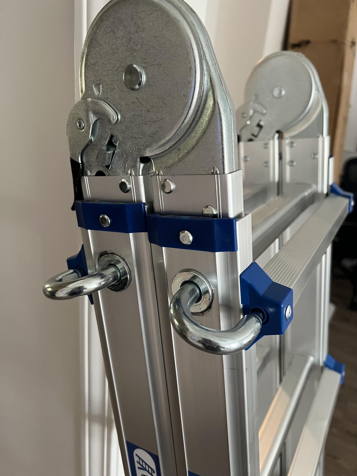 Ladder, Multi-Position Telescoping Ladder with Wheels, 17 FT, Blue | 5-in-1 modes, aluminum alloy frame, locking hinges, stabilizer bar, anti-slip feet for gutters, walls and outdoor DIY customer photo 1