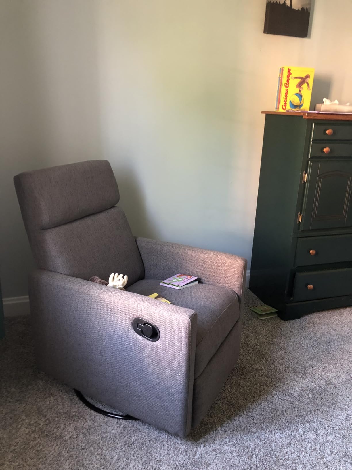Ketaiyou Rocker Swivel Recliner Chair for Adults, Overstuffed Large Manual Recliner Glider with Massage and Heat, Comfy Soft Fabric Living Room Reclining Sofa Chair (Lime Gray1) customer photo 2