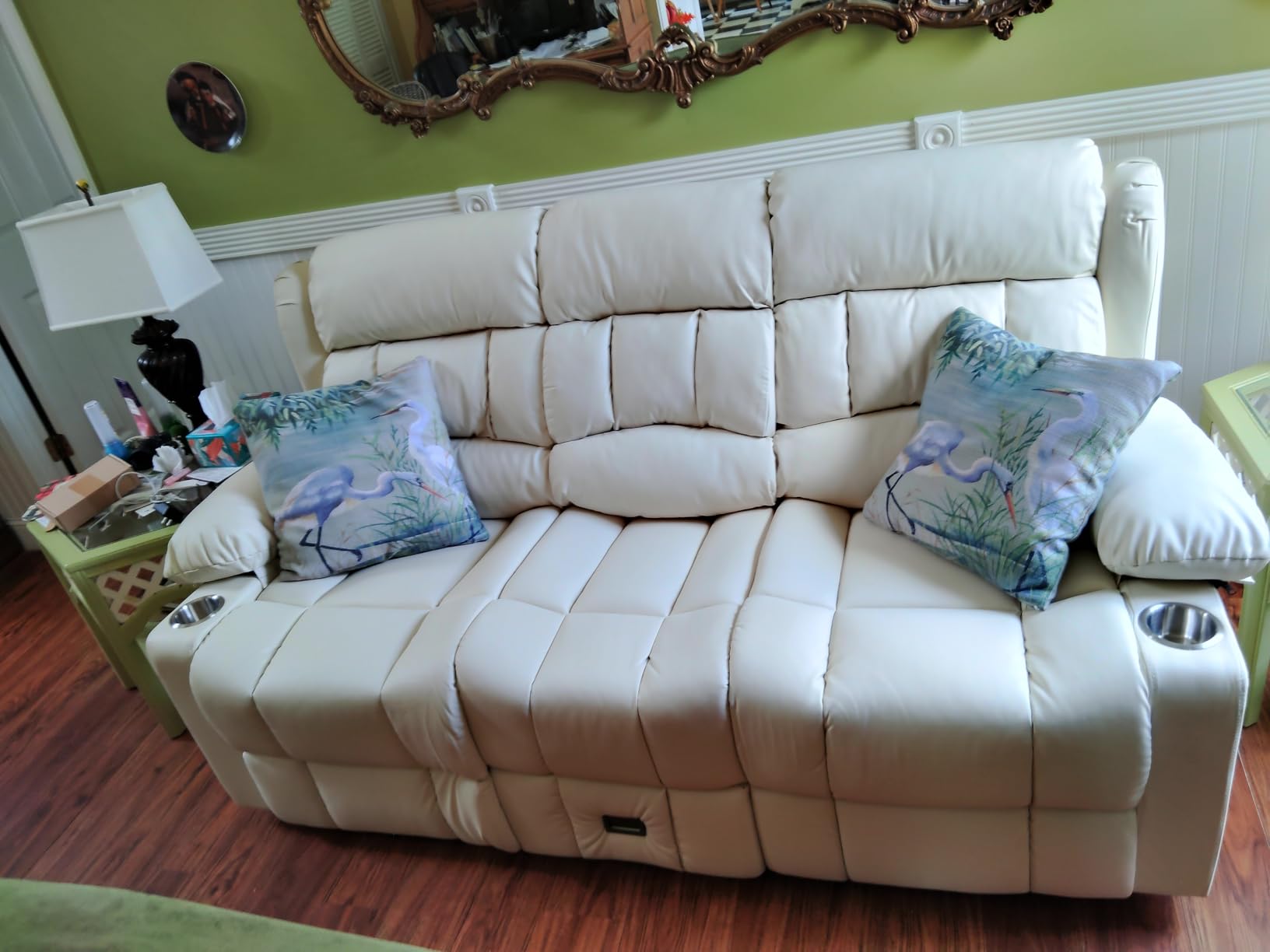 Dresegmt Power Loveseat Recliner Sofa, Zero Wall Hugger RV Reclining Loveseat Couch with Flip Middle Backrest Design, 3 Seat Reclining Sofa with Storage Drawer, Power Recliner for Living Room (Brown) customer photo 1