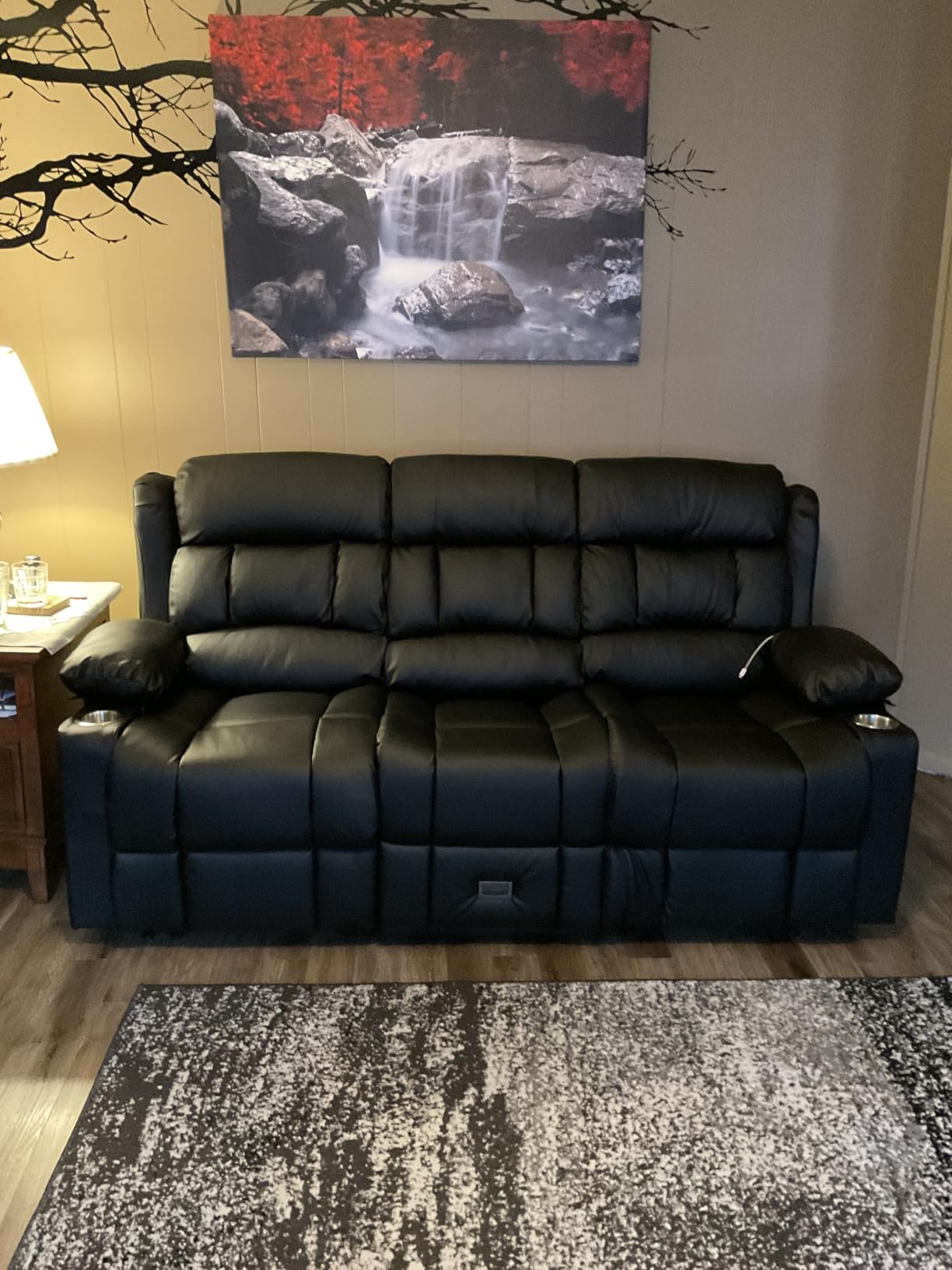 Dresegmt Power Loveseat Recliner Sofa, Zero Wall Hugger RV Reclining Loveseat Couch with Flip Middle Backrest Design, 3 Seat Reclining Sofa with Storage Drawer, Power Recliner for Living Room (Brown) customer photo 2