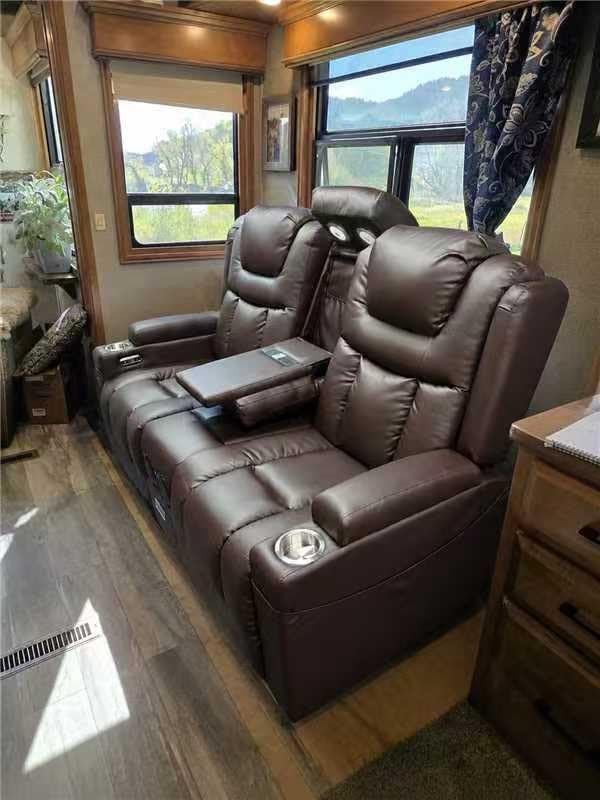 Power Loveseat Recliner Sofa, Home Theater Seating with Flip Back Console, Wall Hugger Reclining Loveseat with LED Light, USB Ports, RV Couch Movie Gaming Chair for Living Room, Gaming Room (Brown) customer photo 1