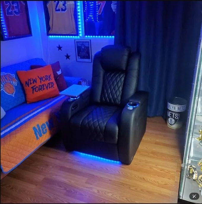 Weilianda Home Theater Seating with Massage, Top Grain Nappa Leather Chair | Zero Gravity, Power Headrest, 1-Seat, Black, Tri-Motor, Tray Table, Electric Recliner Sofa for Movie Media Living Room Office customer photo 2