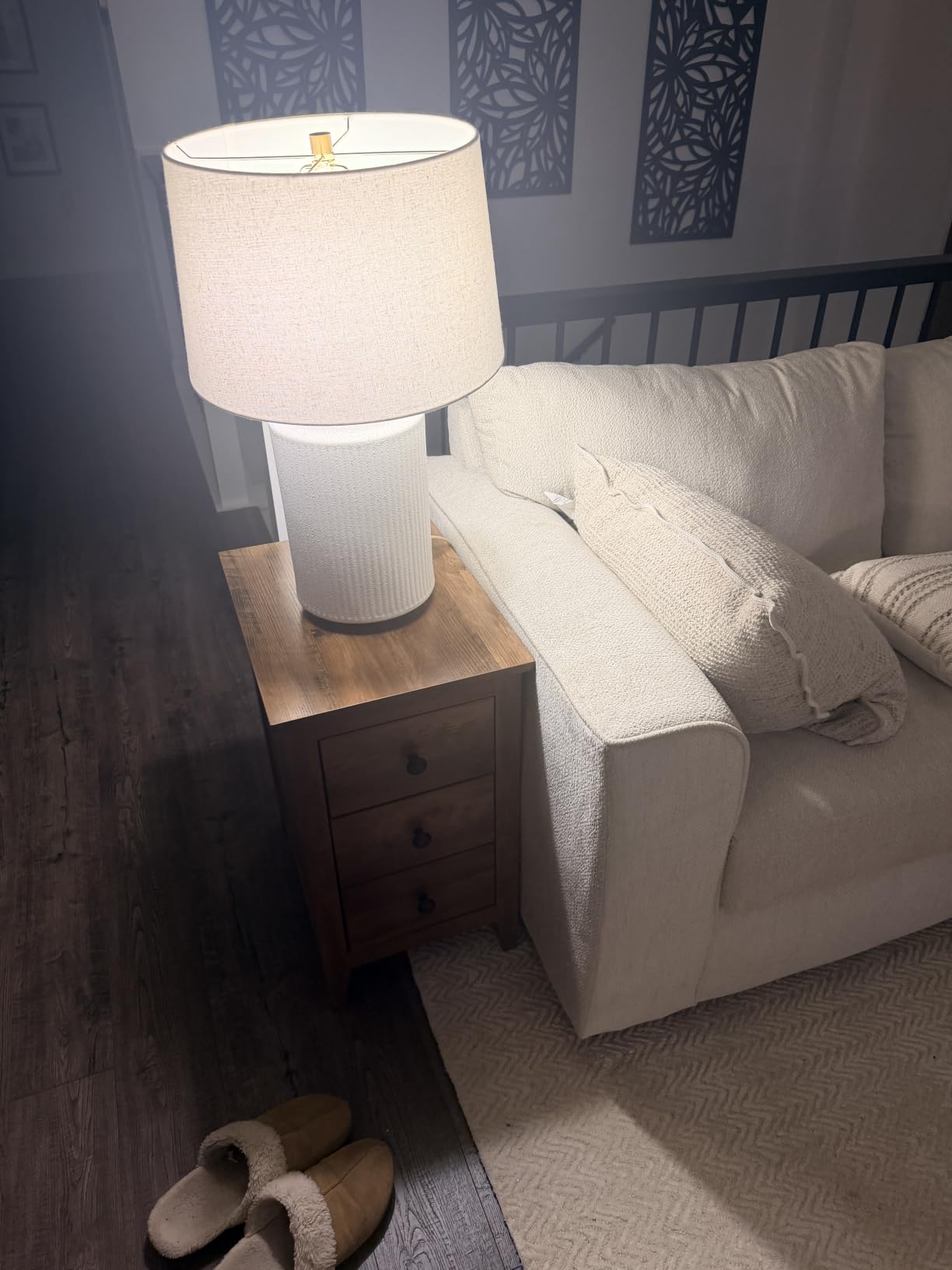 VASAGLE Side End Table with 3 Storage Drawers, Nightstand Farmhouse | Narrow Bedside Table for Living Room, Bedroom, Home Office, Rustic White and Honey Brown, LIRY Collection customer photo 2