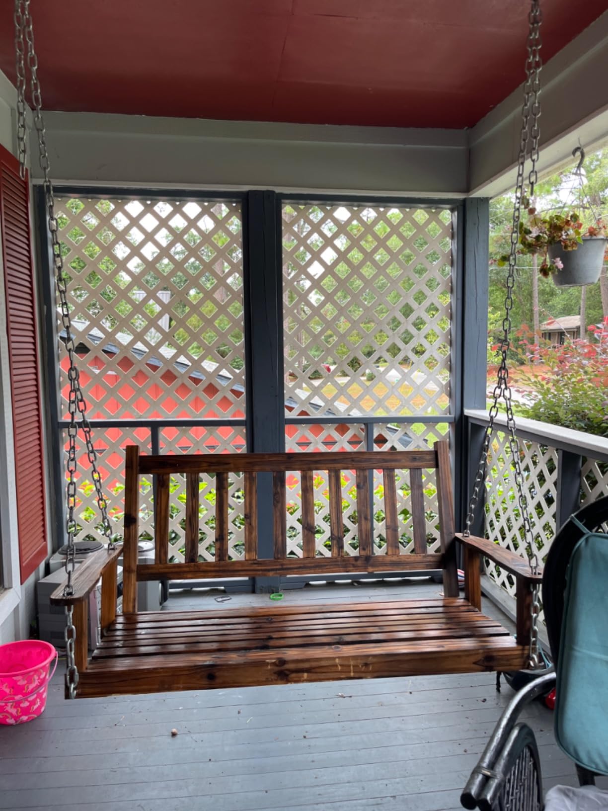 MUPATER 5FT Outdoor Wooden Porch Swing, 3-Person Patio Swing Bench | Patio Swing Chair with Hanging Chains, Heavy Duty 793lbs Capacity, Swing Bench for Garden and Backyard, Rustic customer photo 1
