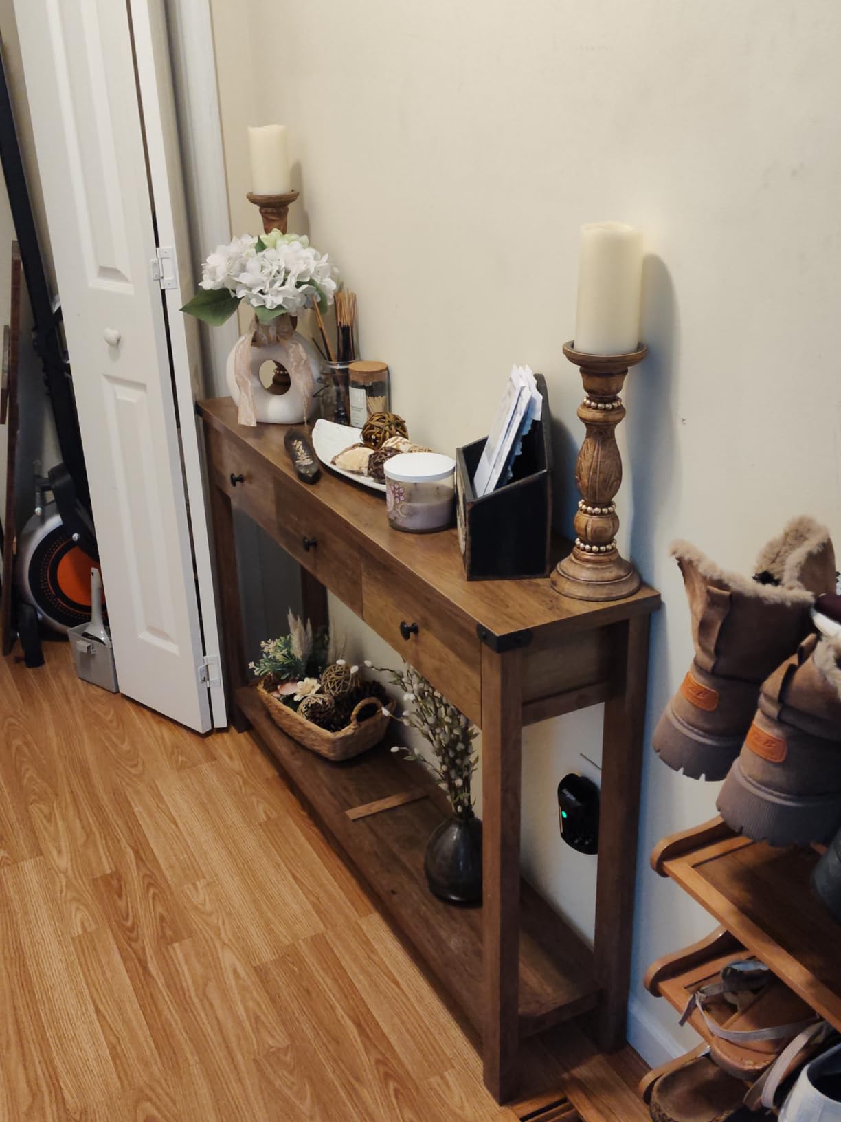 VASAGLE 63 Inches Narrow Console Table with 3 Drawers and Open Storage Shelf | Long Sofa Table, 9.4 x 63 x 29.9 inchs, Farmhouse Style, Easy Assembly, Honey Brown, LIRY Collection ULNT148K101 customer photo 2