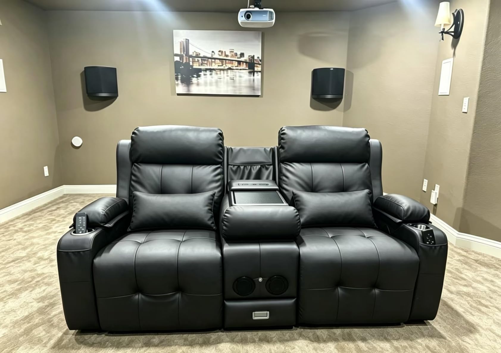 Home Theater Seating, Power Recliner Sofa Single Chair with Massage & Heat | Wall Hugger Reclining Single Chairs with USB, RV Furniture with LED Lights, Cup Holders for Movie Theater, Gaming Room customer photo 1
