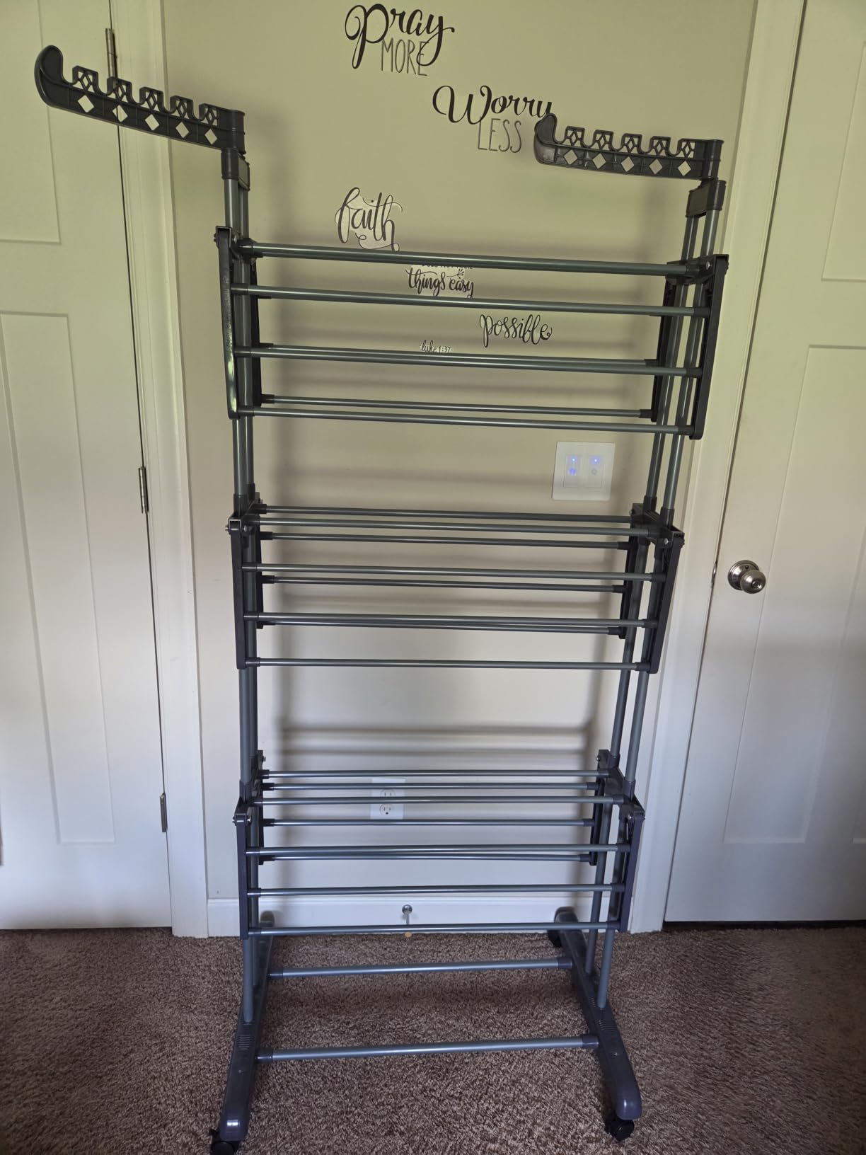 Upgraded 4-Tier Clothes Drying Rack, Drying Rack Clothing with Wheels, Large Foldable Laundry Drying Rack customer photo 1