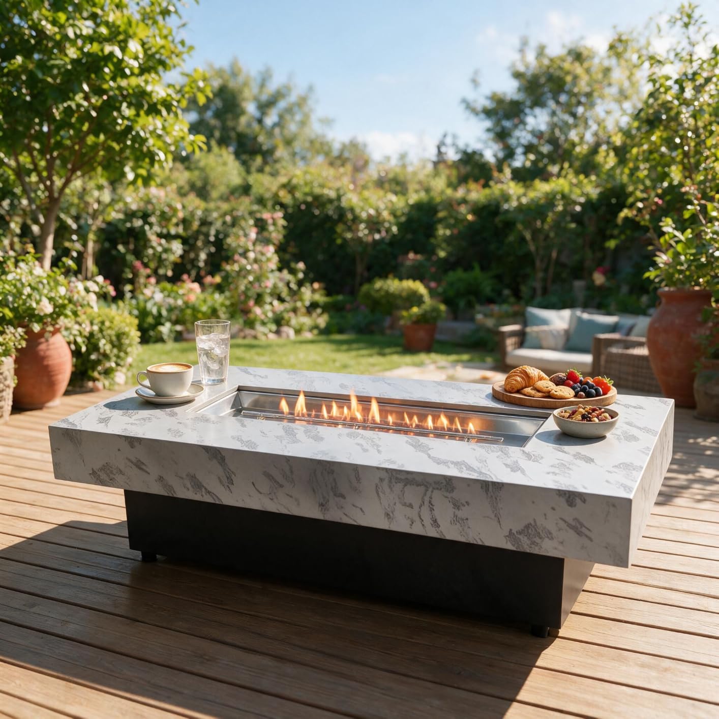 56 Inch Propane Fire Pit Table, 50,000 BTU Adjustable Height Table | 3-Level Height Fits Lounge & Dining Chairs, Rectangular Fire Pit Coffee Table with Lid, Fire Crystals & Rain Cover, Seats 5-6 customer photo 2